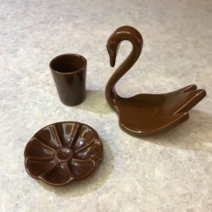 Vintage MCM “Vohann of California” Ceramic Bathroom Set in Chocolate Brown